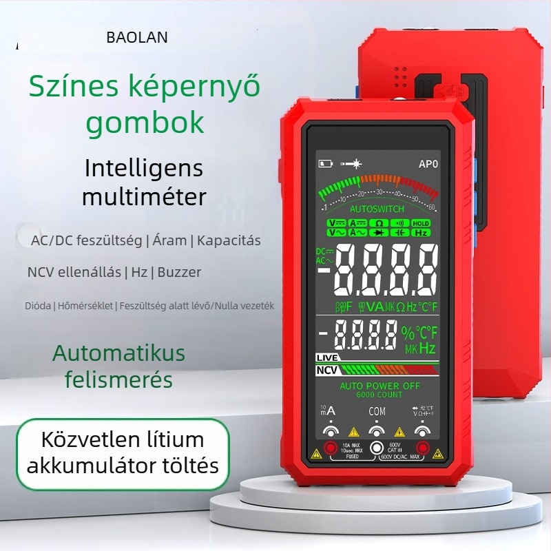 Villanyszerelőknek készült multiméter, magas pontosságú intelligens digitális kijelzővel, színes képernyővel, égés elleni védelem, többfunkciós feszültség- és árammérő