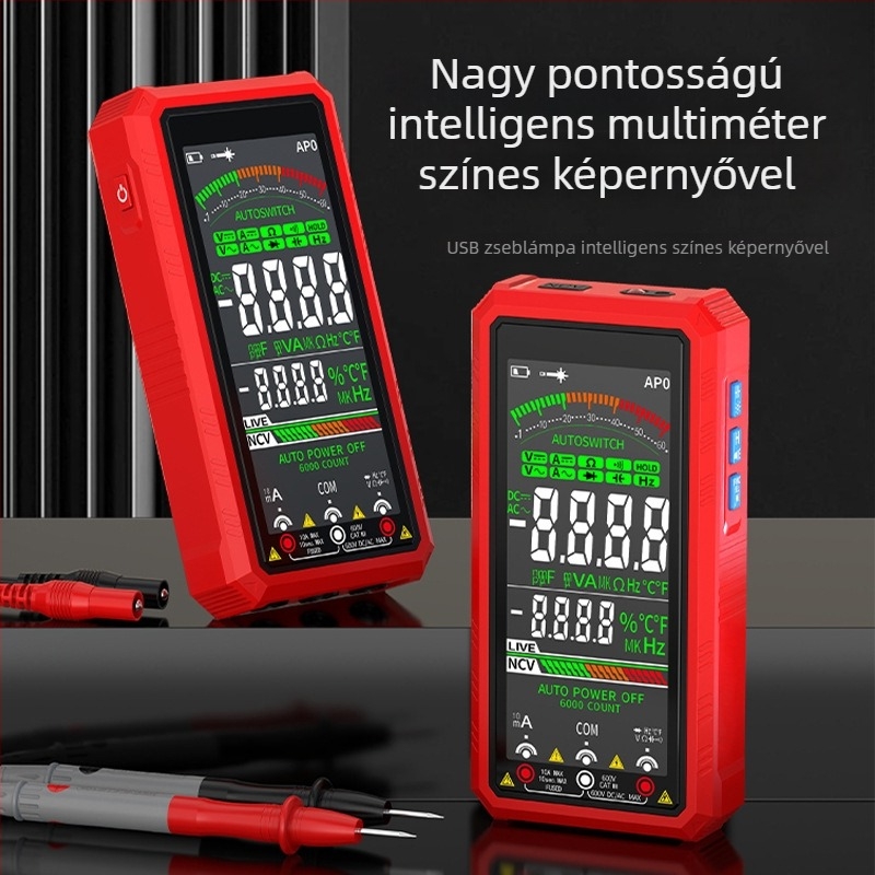 Villanyszerelőknek készült multiméter, magas pontosságú intelligens digitális kijelzővel, színes képernyővel, égés elleni védelem, többfunkciós feszültség- és árammérő