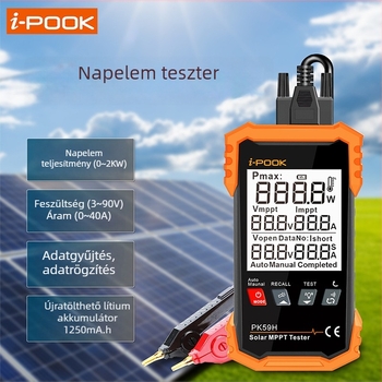 Többfunkciós napelemes fotovoltikus teszter digitális kijelzővel, feszültség 2 kV-ig, teljesítmény 2 kW-ig, márka i-pook