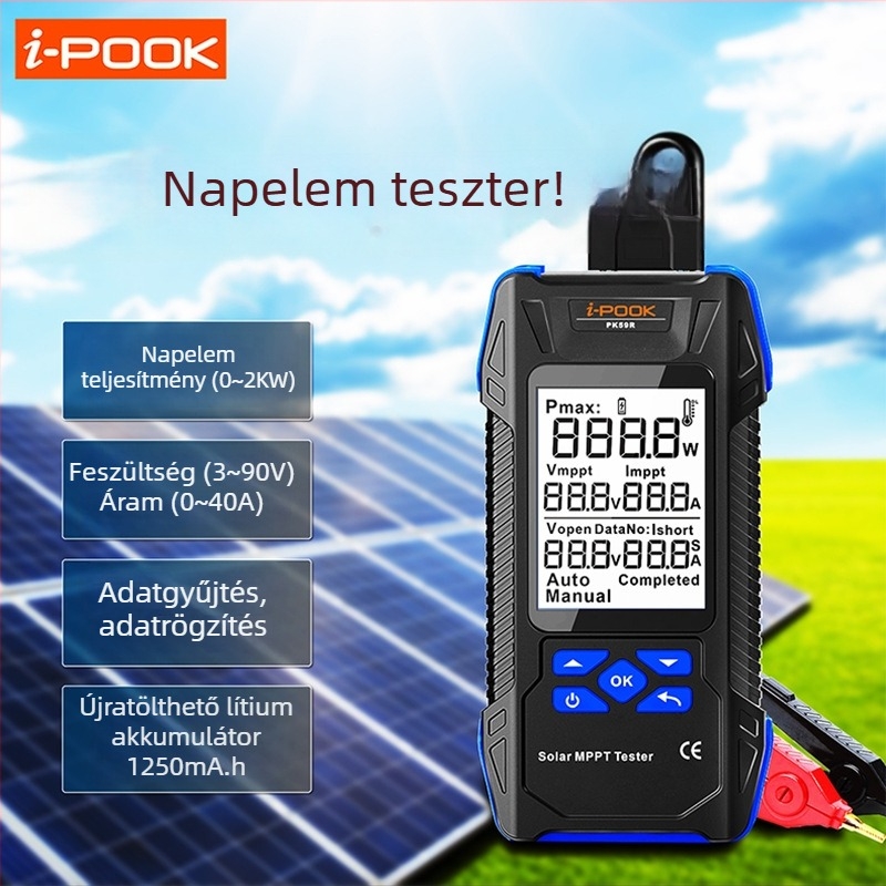 Többfunkciós napelemes fotovoltikus teszter digitális kijelzővel, feszültség 2 kV-ig, teljesítmény 2 kW-ig, márka i-pook