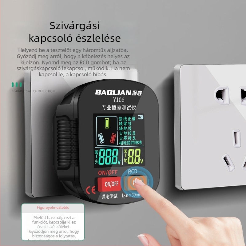 Hangalapú aljzat-teszter, többfunkciós fázisdetektor, földelés és szivárgás vizsgálat, elektromos dugó