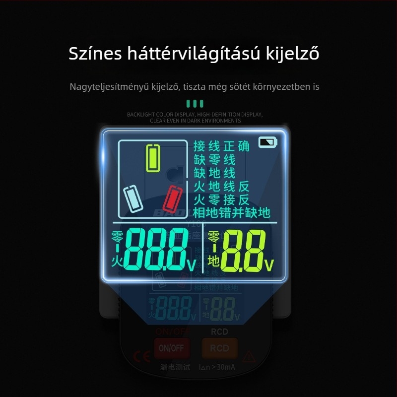 Hangalapú aljzat-teszter, többfunkciós fázisdetektor, földelés és szivárgás vizsgálat, elektromos dugó