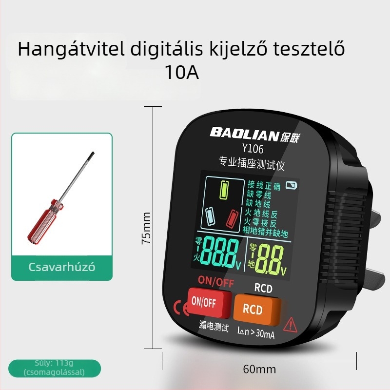 Hangalapú aljzat-teszter, többfunkciós fázisdetektor, földelés és szivárgás vizsgálat, elektromos dugó