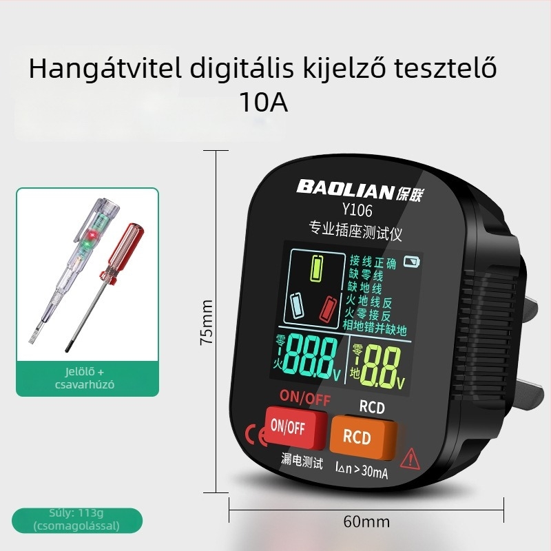 Hangalapú aljzat-teszter, többfunkciós fázisdetektor, földelés és szivárgás vizsgálat, elektromos dugó