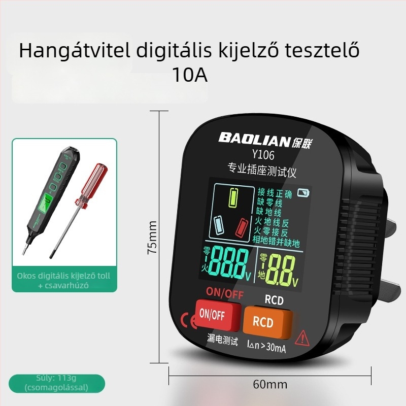 Hangalapú aljzat-teszter, többfunkciós fázisdetektor, földelés és szivárgás vizsgálat, elektromos dugó