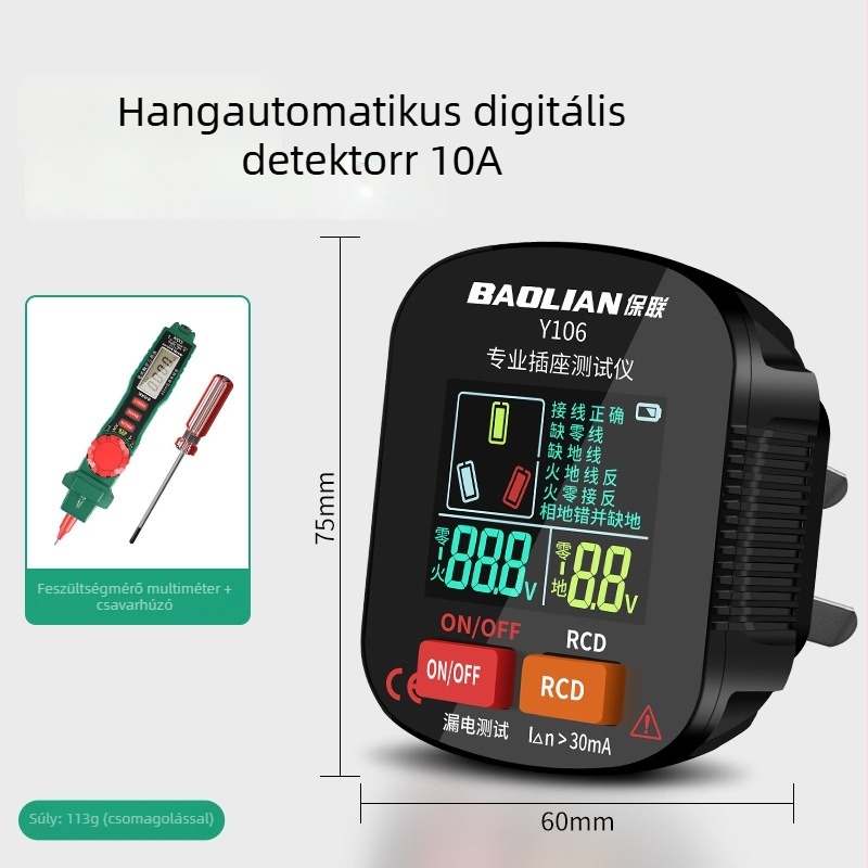 Hangalapú aljzat-teszter, többfunkciós fázisdetektor, földelés és szivárgás vizsgálat, elektromos dugó