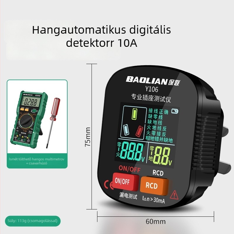 Hangalapú aljzat-teszter, többfunkciós fázisdetektor, földelés és szivárgás vizsgálat, elektromos dugó