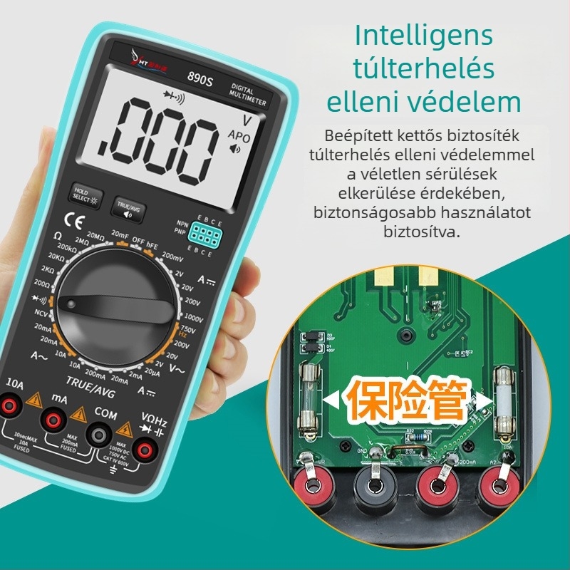 890S digitális multiméter hangos bejelentéssel és nagy pontosságú automatikus digitális kijelzővel, otthoni és professzionális felhasználásra