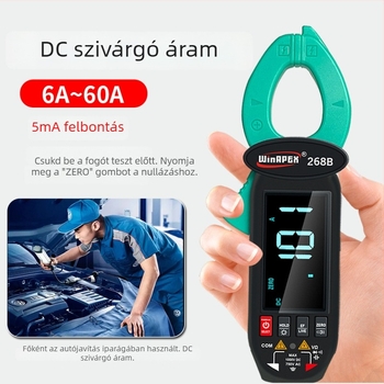 Han Yan 268B AC/DC áramfogó klampmetró, 600 mA–60 A tartomány, modell 268B, 3,7 V Li-ion akkumulátor