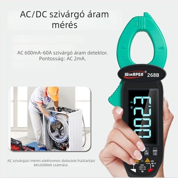 Han Yan 268B AC/DC áramfogó klampmetró, 600 mA–60 A tartomány, modell 268B, 3,7 V Li-ion akkumulátor