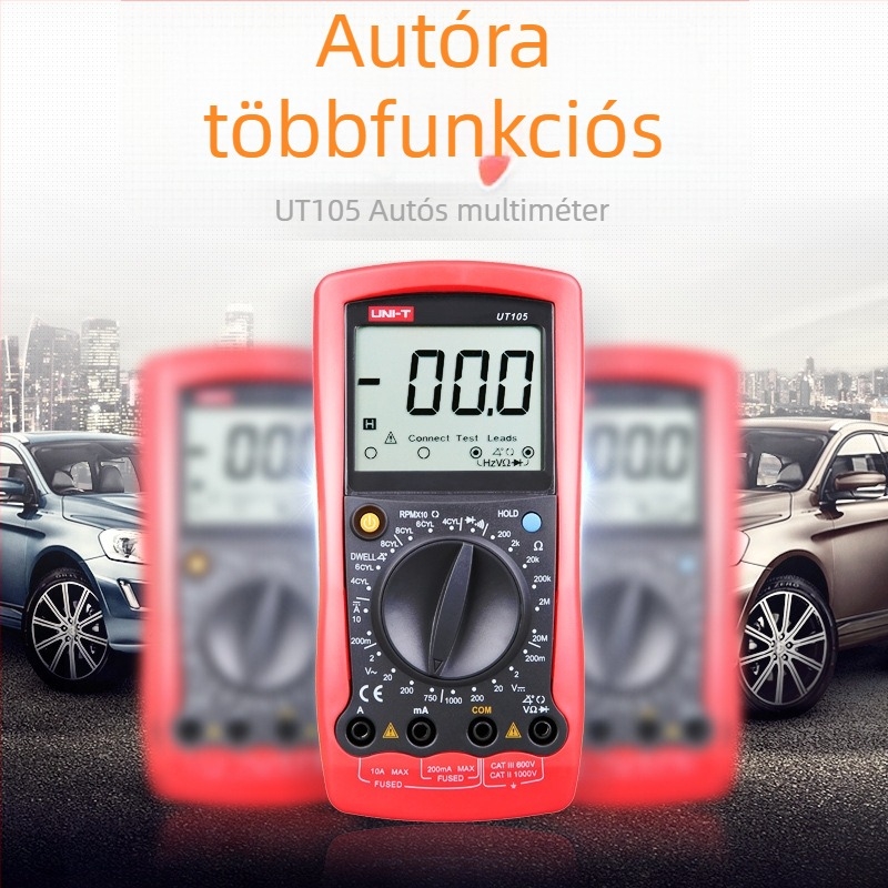 UT105 digitális multiméter autókarbantartáshoz, kiemelkedő pontosságú AC/DC feszültség- és áramerősség-mérés, ellenállás, dióda teszt, adatok tárolása