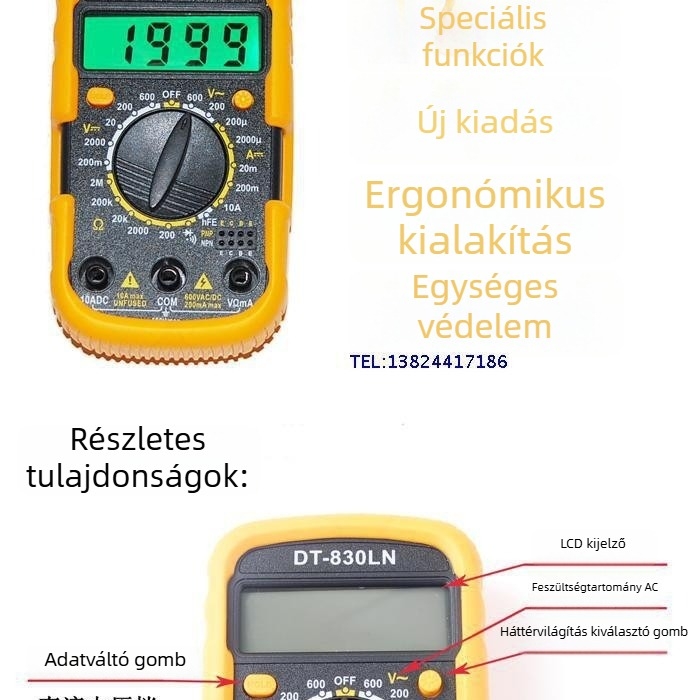 HANDSKIT digitális multiméter otthoni és professzionális használatra, biztonsági szint 1, FCC tanúsítvány, 400 Ω ellenállás, AC feszültség mérése