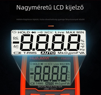 FS8331 hordozható digitális multiméter, automatikus mérési tartomány, adatmegőrzés, IEC 61010 biztonság, 6000-es kijelző