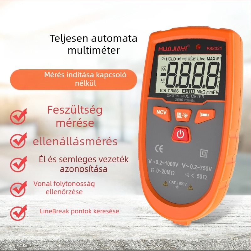 FS8331 hordozható digitális multiméter, automatikus mérési tartomány, adatmegőrzés, IEC 61010 biztonság, 6000-es kijelző