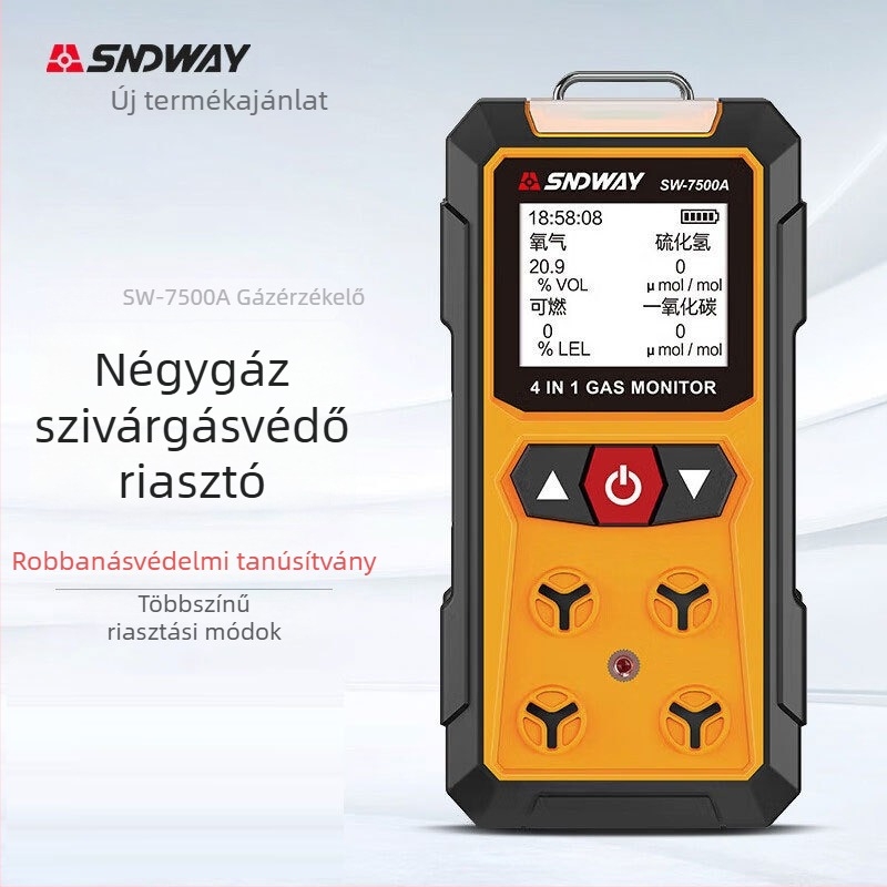 Shindawei négy az egyben éghető gázdetektor toxikus gáz és szén-monoxid riasztással (SW-7500A, 0,3 kg)