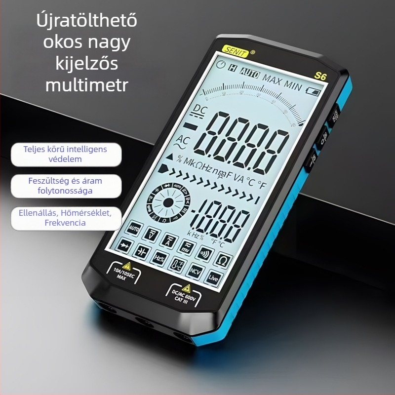 Teljesen automatikus, újratölthető multiméter, nagy pontosságú, égetés elleni védelem, digitális, intelligens nagyképernyővel, karbantartási villanyszerelők számára