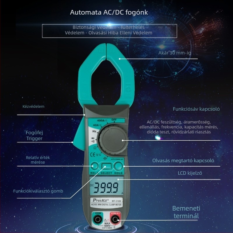 Pro'sKit MT-3109 csuklós multiméter, 600V/400A, 3999 mérések