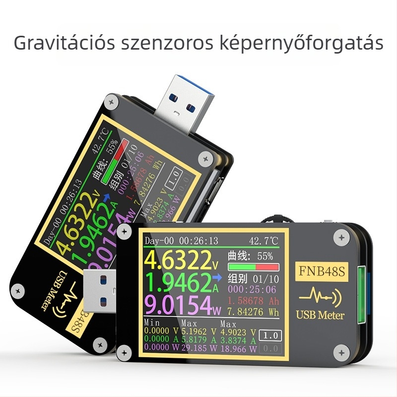 FNIRSI-FNB48S USB feszültség- és áramerősségmérő, többfunkciós gyors töltés teszter, QC/PD protokoll szimulátor