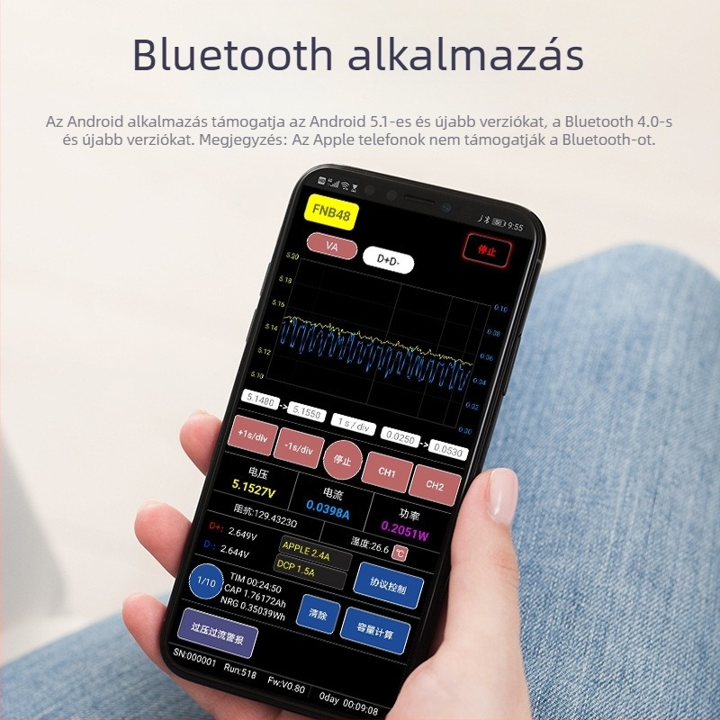 FNIRSI-FNB48S USB feszültség- és áramerősségmérő, többfunkciós gyors töltés teszter, QC/PD protokoll szimulátor