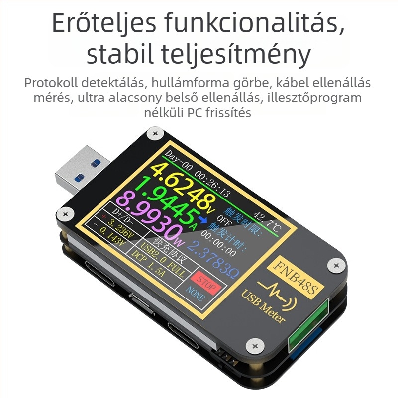 FNIRSI-FNB48S USB feszültség- és áramerősségmérő, többfunkciós gyors töltés teszter, QC/PD protokoll szimulátor