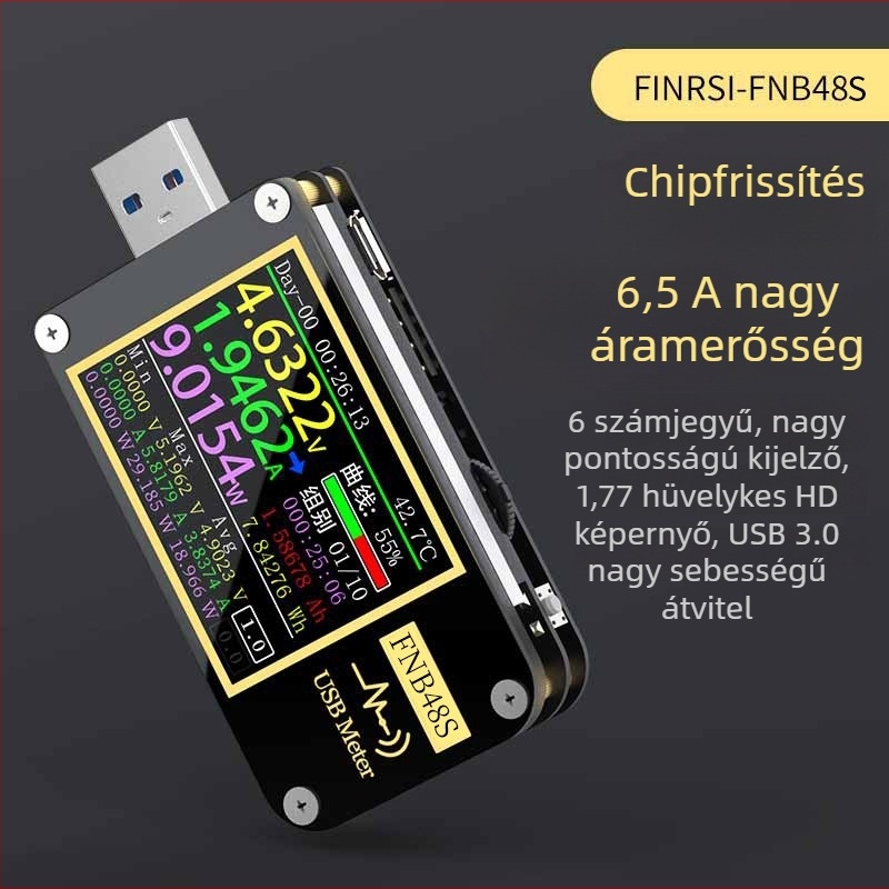 FNIRSI-FNB48S USB feszültség- és áramerősségmérő, többfunkciós gyors töltés teszter, QC/PD protokoll szimulátor