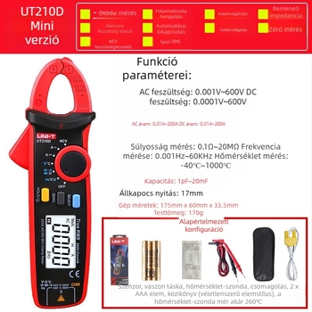 Digitális csipesz-mérő UT210D, Uni-T, AC/DC 200A, kompakt