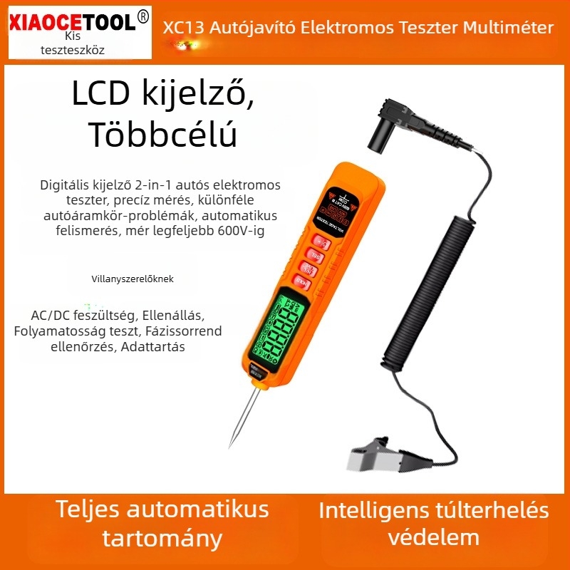 XIAOCETOOL autóvillamossági teszt toll digitális kijelzővel, nagy pontosságú, teljesen intelligens, kiégés elleni védelem, villanyász detektor