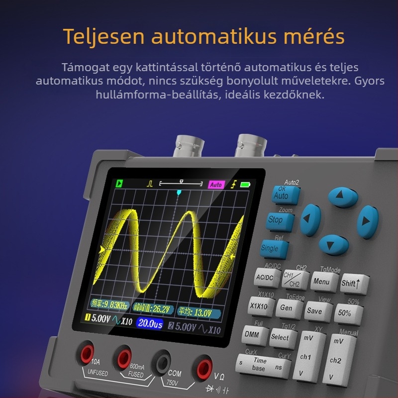 DSO3D12 Magas teljesítményű, automata, kétcsatornás digitális oszcilloszkóp beépített multiméterrel, 120 MHz sávszélesség, 500 MS/s mintavételi sebesség