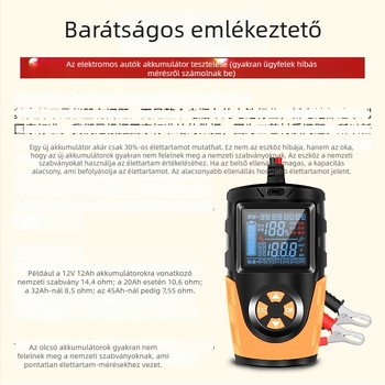12–24V ólom-savas akkumulátor detektor — élő hang, nagy kijelző, 12–24V működés, -10–50°C, autók, motorkerékpárok, elektromos járművek és targoncák számára