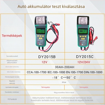 Duoyi Dy2015C autóakku teszter – akkumulátor kapacitása, élettartam, belső ellenállás, indítás és töltés, 12V teszter