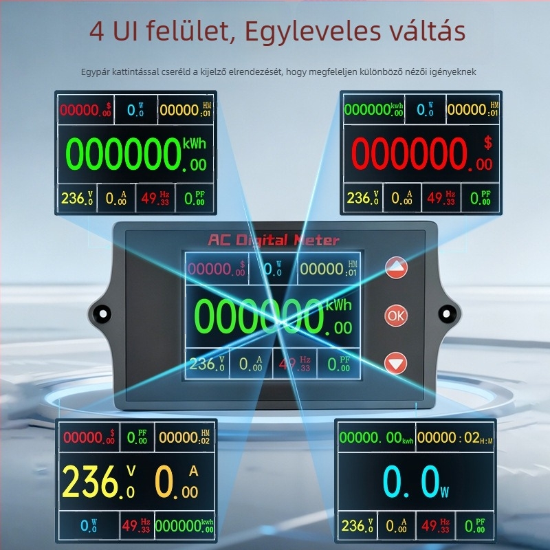 Peacefair Többfunkciós AC feszültség- és áramerősség mérő digitális kijelzővel, teljesítményfigyelés, frekvencia, energiamérő