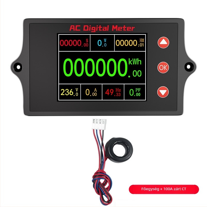 Peacefair Többfunkciós AC feszültség- és áramerősség mérő digitális kijelzővel, teljesítményfigyelés, frekvencia, energiamérő