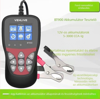 Gépjármű akkumulátor teszter egyetlen kattintásos olvasással és intelligens észleléssel, 6–16 V feszültségtartomány, 0–50°C működési hőmérséklet, autókhoz