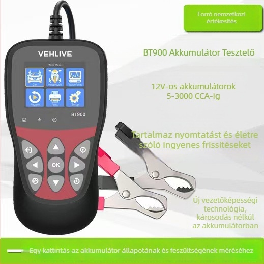 Gépjármű akkumulátor teszter egyetlen kattintásos olvasással és intelligens észleléssel, 6–16 V feszültségtartomány, 0–50°C működési hőmérséklet, autókhoz