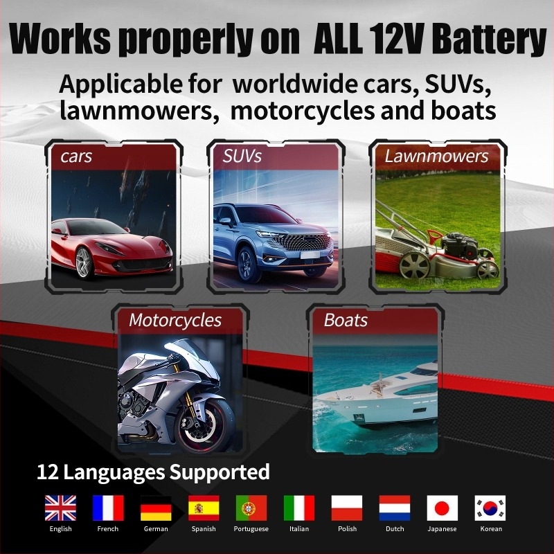 Gépjármű akkumulátor teszter egyetlen kattintásos olvasással és intelligens észleléssel, 6–16 V feszültségtartomány, 0–50°C működési hőmérséklet, autókhoz