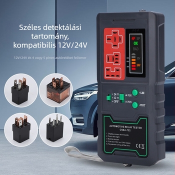 Autórelé detektor LED kijelzővel, 12V/24V, nagy kapacitású akkumulátor