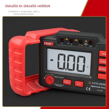 TA8331A földelő ellenállás mérő, földelési feszültség mérésével, nagy pontosságú digitális kijelző, működés akkumulátoros (8× AA)