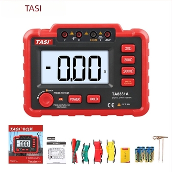 TA8331A földelő ellenállás mérő, földelési feszültség mérésével, nagy pontosságú digitális kijelző, működés akkumulátoros (8× AA)