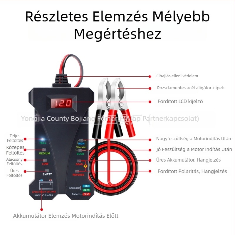Gilco 805A 12V akkumulátor teszter, digitális autódiagnosztikai eszköz, 4-20V, -20°C-tól 50°C-ig
