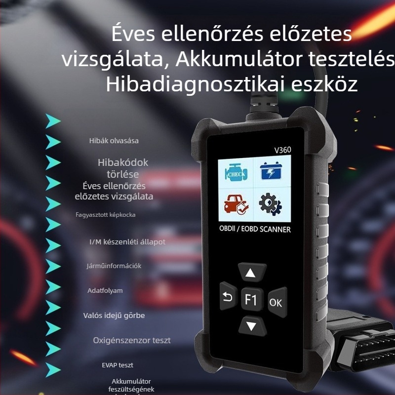 V360 járműdiagnosztikai eszköz, OBD hibadiagnosztika, OBD2 akkumulátor detektor és motor diagnózisa