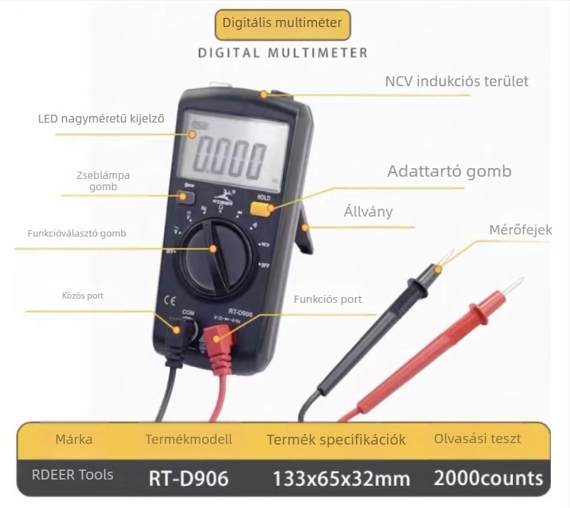 Feilu Tools Digitális multiméter – Magas pontosságú intelligens, többfunkciós elektronikus mérőeszköz villanyszerelők számára