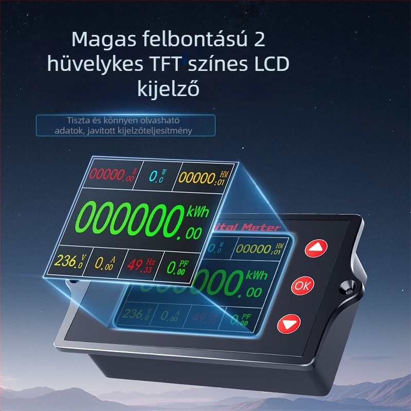 Peacefair többfunkciós AC feszültség- és áramerősségmérő digitális kijelzővel, teljesítmény nyomon követése, frekvencia mérése és energia költség számítás