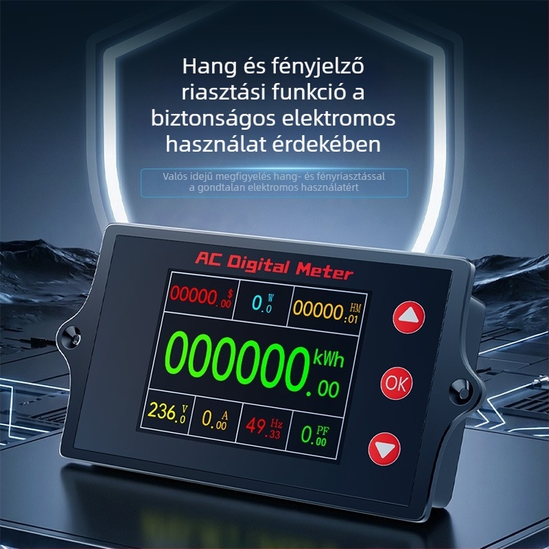 Peacefair többfunkciós AC feszültség- és áramerősségmérő digitális kijelzővel, teljesítmény nyomon követése, frekvencia mérése és energia költség számítás