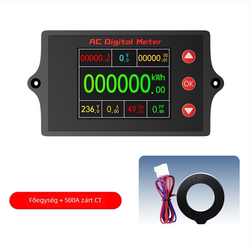 Peacefair többfunkciós AC feszültség- és áramerősségmérő digitális kijelzővel, teljesítmény nyomon követése, frekvencia mérése és energia költség számítás
