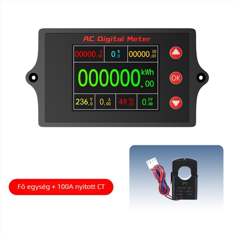 Peacefair többfunkciós AC feszültség- és áramerősségmérő digitális kijelzővel, teljesítmény nyomon követése, frekvencia mérése és energia költség számítás