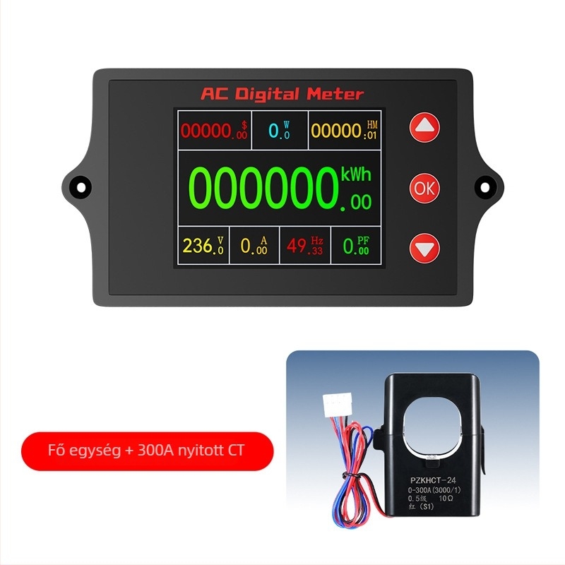Peacefair többfunkciós AC feszültség- és áramerősségmérő digitális kijelzővel, teljesítmény nyomon követése, frekvencia mérése és energia költség számítás