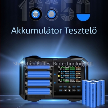 18650-es lítiumakkumulátor-teszter, négycsatornás, 3,7V, négy töltőhely BTS04