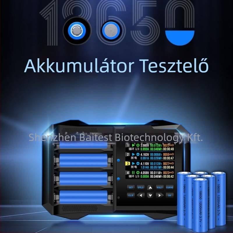 18650-es lítiumakkumulátor-teszter, négycsatornás, 3,7V, négy töltőhely BTS04