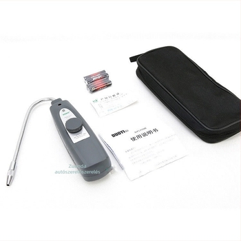 DY5750B Hordozható autóklímás hűtőközeg-szivárgásdetektor halogén detektálással; detektálja a szivárgásokat autó- és háztartási AC rendszerekben; négy alkáli elem; működési hőmérséklet 0–50°C