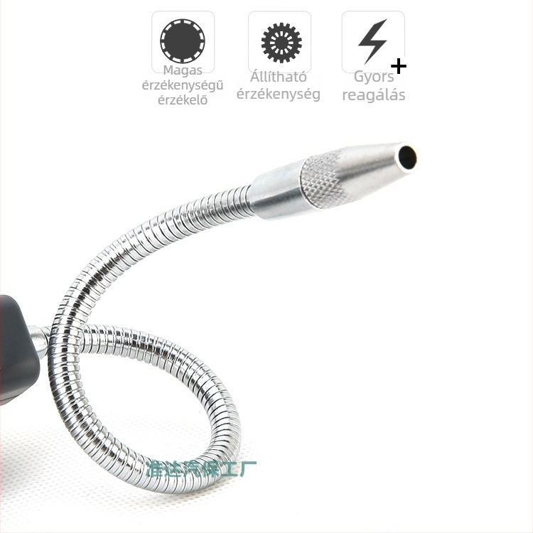 DY5750B Hordozható autóklímás hűtőközeg-szivárgásdetektor halogén detektálással; detektálja a szivárgásokat autó- és háztartási AC rendszerekben; négy alkáli elem; működési hőmérséklet 0–50°C